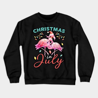 Pink Flamingo in Santa Hat Christmas In July Shirt Gift Girl Crewneck Sweatshirt